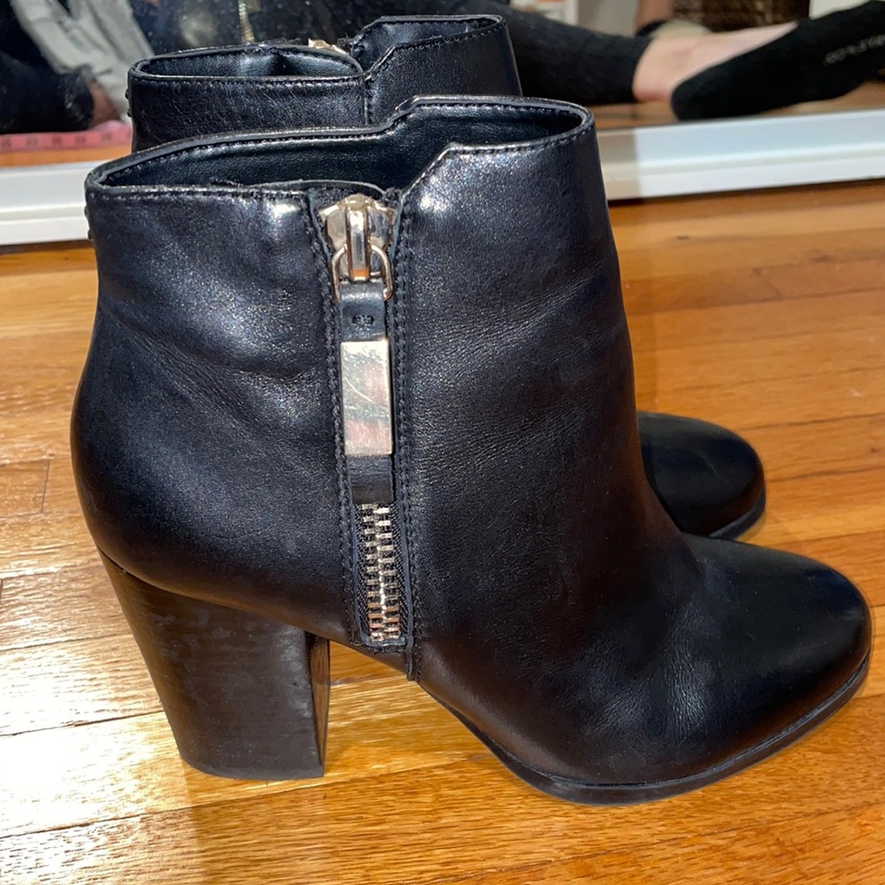ALDO: black booty heel with gold zip sides